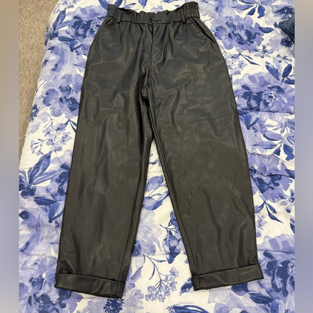 ZARA Black FAUX LEATHER SLOUCHY PANTS /TROUSERS